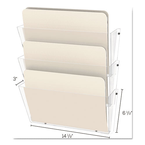 Image of deflecto® Unbreakable DocuPocket Wall File, 3 Sections, Letter Size, 14.5" x 3" x 6.5", Clear, 3/Pack