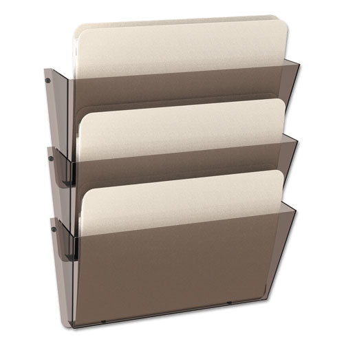 Image of deflecto® Unbreakable DocuPocket Wall File, 3 Sections, Letter Size, 14.5" x 3" x 6.5", Smoke, 3/Pack