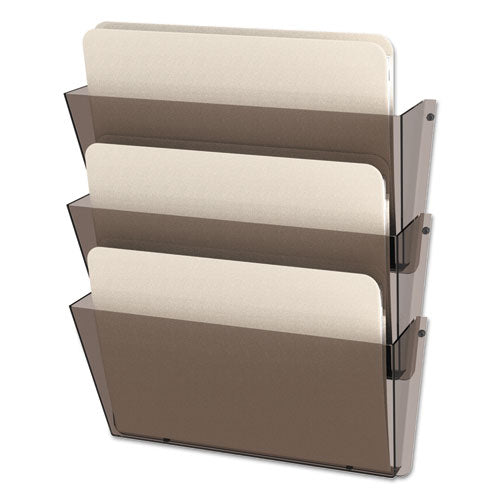 Image of deflecto® Unbreakable DocuPocket Wall File, 3 Sections, Letter Size, 14.5" x 3" x 6.5", Smoke, 3/Pack