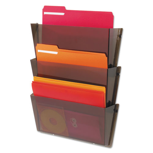 Image of deflecto® Unbreakable DocuPocket Wall File, 3 Sections, Letter Size, 14.5" x 3" x 6.5", Smoke, 3/Pack