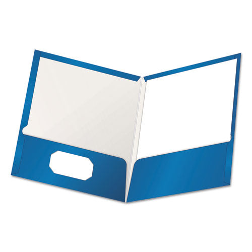 Image of Oxford High Gloss Laminated Paperboard Folder, 100-Sheet Capacity, 11 X 8.5, Blue, 25/box