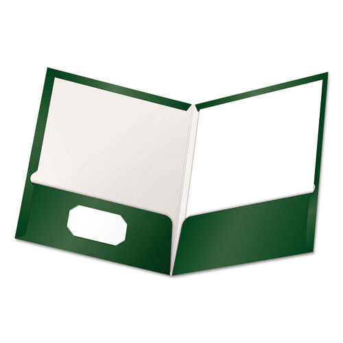 Image of Oxford High Gloss Laminated Paperboard Folder, 100-Sheet Capacity, 11 X 8.5, Green, 25/box