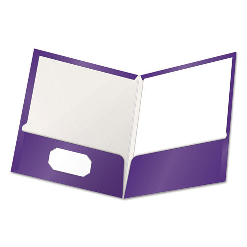 Image of Oxford High Gloss Laminated Paperboard Folder, 100-Sheet Capacity, 11 X 8.5, Purple, 25/box