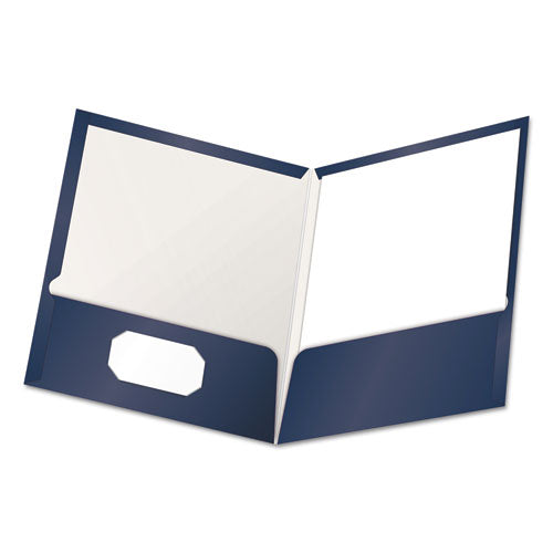 Image of Oxford High Gloss Laminated Paperboard Folder, 100-Sheet Capacity, 11 X 8.5, Navy, 25/box