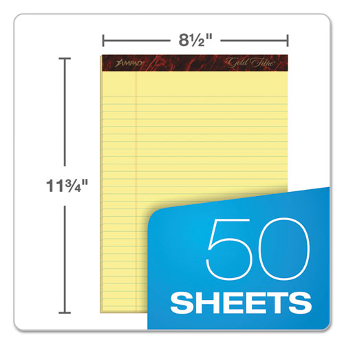 Image of Ampad® Gold Fibre Quality Writing Pads, Wide/legal Rule, 50 Canary-Yellow 8.5 X 11.75 Sheets, Dozen