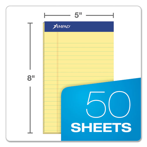 Image of Ampad® Perforated Writing Pads, Narrow Rule, 50 Canary-Yellow 5 X 8 Sheets, Dozen