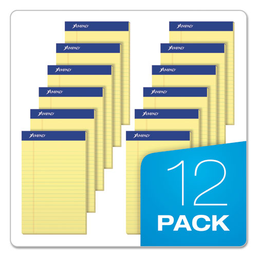 Image of Ampad® Perforated Writing Pads, Narrow Rule, 50 Canary-Yellow 5 X 8 Sheets, Dozen