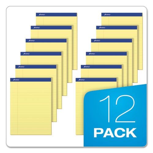 Image of Ampad® Perforated Writing Pads, Wide/Legal Rule, 50 Canary Yellow 8.5 x 11.75 Sheets, Dozen