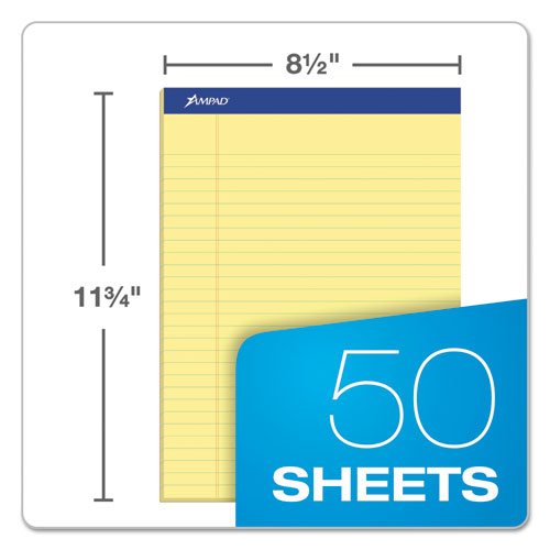 Image of Ampad® Perforated Writing Pads, Wide/Legal Rule, 50 Canary Yellow 8.5 x 11.75 Sheets, Dozen