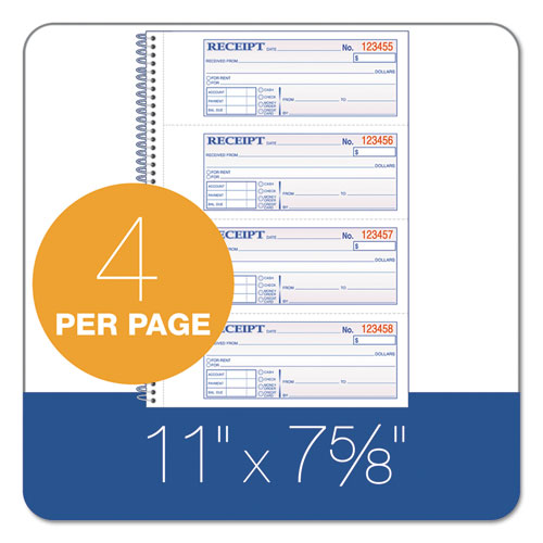 Image of Adams® Multipart Money/Rent Receipt Book, Two-Part Carbonless, 7.13 x 2.75, 4 Forms/Sheet, 200 Forms Total