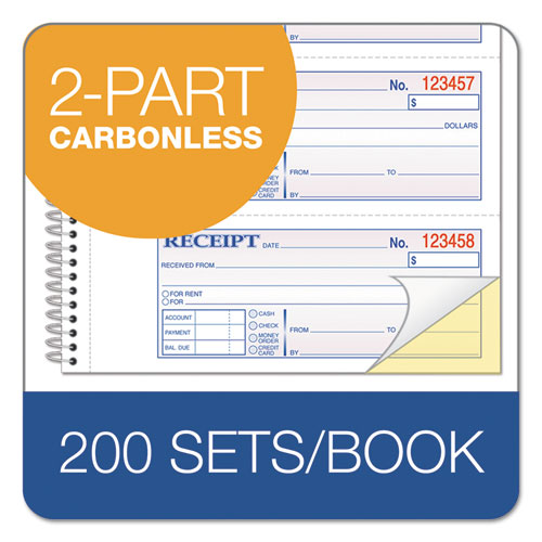 Image of Adams® Multipart Money/Rent Receipt Book, Two-Part Carbonless, 7.13 x 2.75, 4 Forms/Sheet, 200 Forms Total