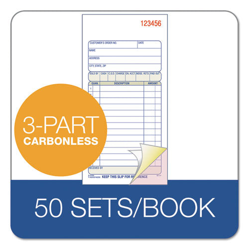 Image of Adams® Multipart Sales Order Pad, Three-Part Carbonless, 3.25 x 7.13, 50 Forms Total
