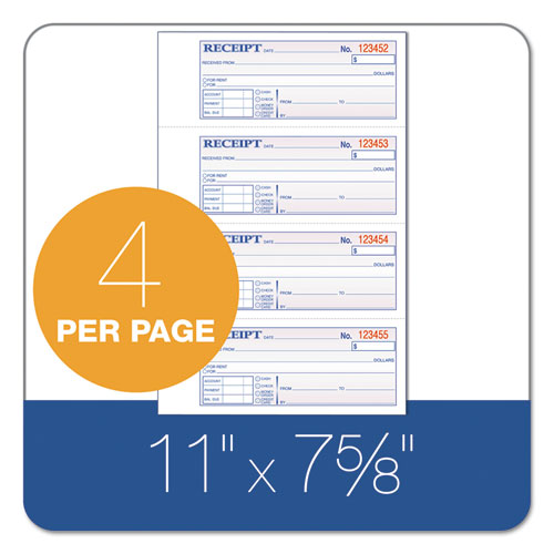 Image of Adams® Multipart Money/Rent Receipt Book, Casebound (Hard Cover), Three-Part Carbonless, 7 x 2.75, 4 Forms/Sheet, 200 Forms Total