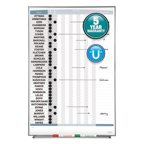 Image of Quartet® Matrix Employee In/Out Board, Vertical, 36-Person Tracking, 34" x 23", White Surface, Satin Aluminum Frame