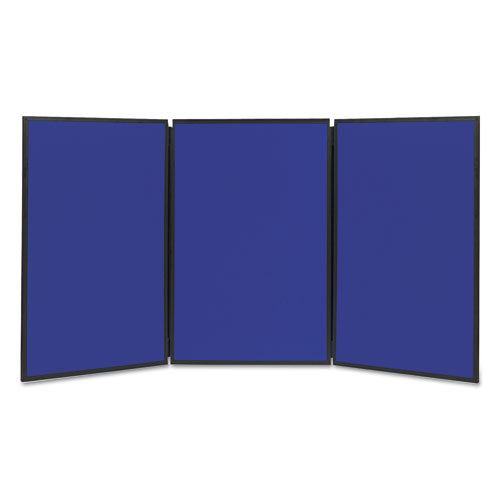 Image of Quartet® Show-It! Three-Panel Display System, 72" x 36", Blue/Gray Surface, Black PVC Frame