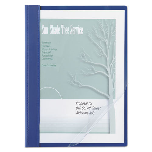 Image of ACCO Clear Front Vinyl Report Cover, Prong Fastener, 0.5" Capacity, 8.5 x 11, Clear/Blue