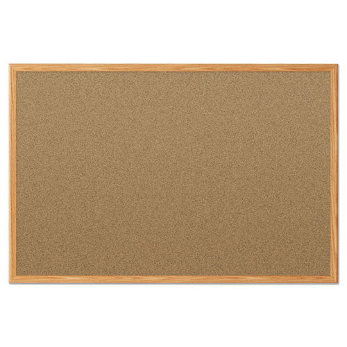 Image of Mead® Economy Cork Board with Oak Frame, 48" x 36", Tan Surface, Oak Finished Fiberboard (MDF) Frame