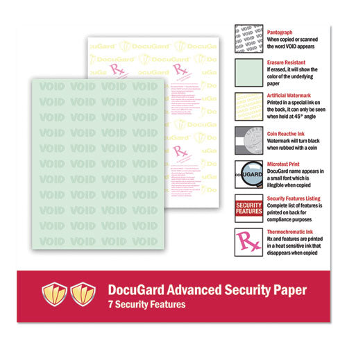 Image of DocuGard Medical Security Papers, 24 lb Bond Weight, 8.5 x 11, Green, 500/Ream