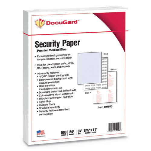 Image of DocuGard Medical Security Papers, 24 lb Bond Weight, 8.5 x 11, Blue, 500/Ream