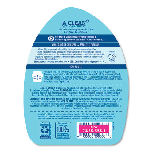 Image of Seventh Generation® Natural Liquid Fabric Softener, Free And Clear/unscented 32 Oz Bottle