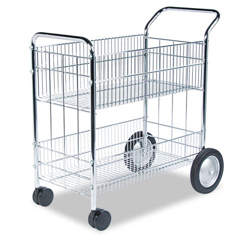 Image of Fellowes® Wire Mail Cart, Metal, 2 Bins, 21.5" x 37.5" x 39.5", Chrome