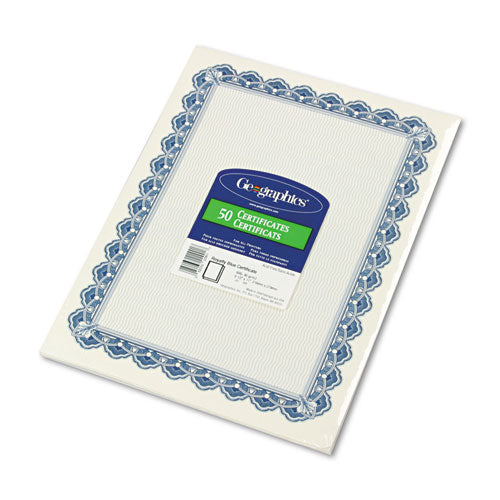 Image of Geographics® Archival Quality Parchment Paper Certificates, 11 X 8.5, Horizontal Orientation, Blue With Blue Royalty Border, 50/pack