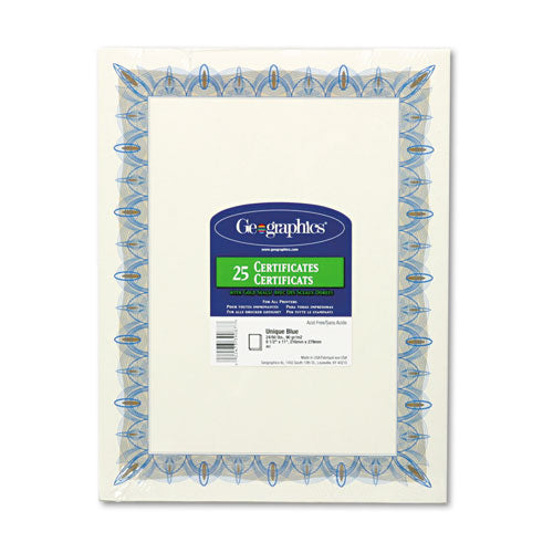 Image of Geographics® Award Certificates With Gold Seals, 8.5 X 11, Unique Blue With White Border, 25/pack