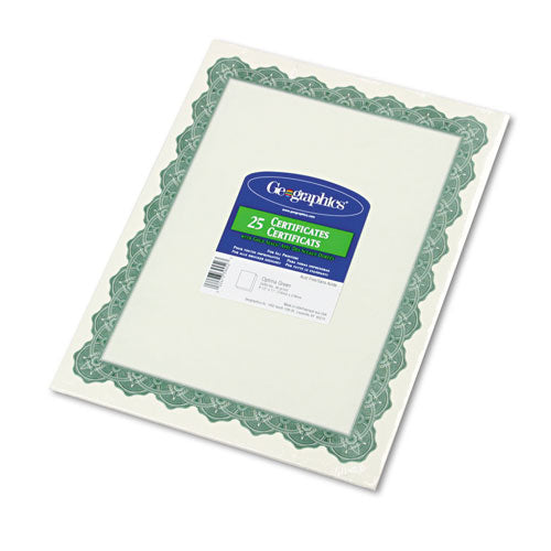 Image of Geographics® Parchment Paper Certificates, 8.5 X 11, Optima Green With White Border, 25/pack