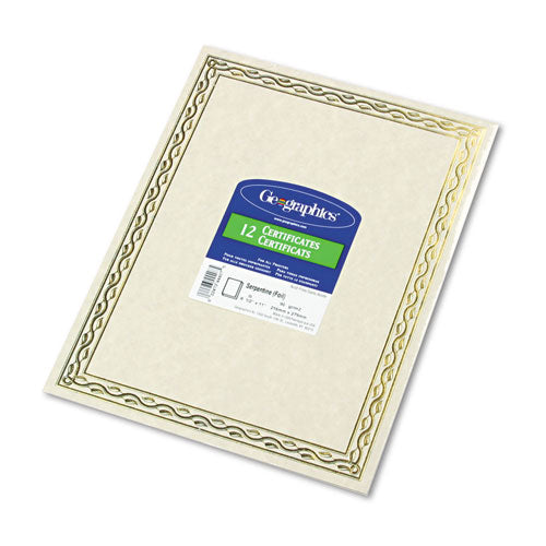 Image of Geographics® Foil Stamped Award Certificates, 8.5 X 11, Gold Serpentine With White Border, 12/pack