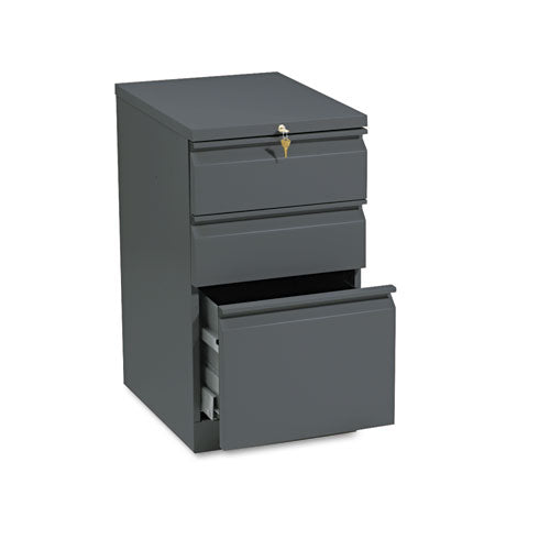 Image of HON® Brigade Mobile Pedestal With Pencil Tray Insert, Left/right, 3-Drawers: Box/box/file, Letter, Charcoal, 15" X 19.88" X 28"