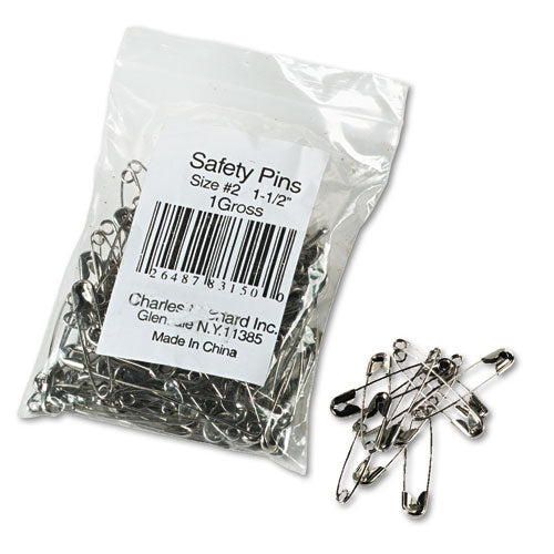 Image of Charles Leonard® Safety Pins, Nickel-Plated, Steel, 1.5" Length, 144/Pack