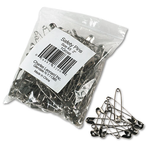 Image of Charles Leonard® Safety Pins, Nickel-Plated, Steel, 2" Length, 144/pack