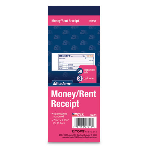 Image of Adams® Receipt Book, Three-Part Carbonless, 2.75 x 7.19, 50 Forms Total