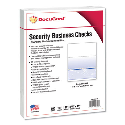 Image of DocuGard Standard Security Check, 11 Features, 8.5 X 11, Blue Marble Bottom, 500/ream