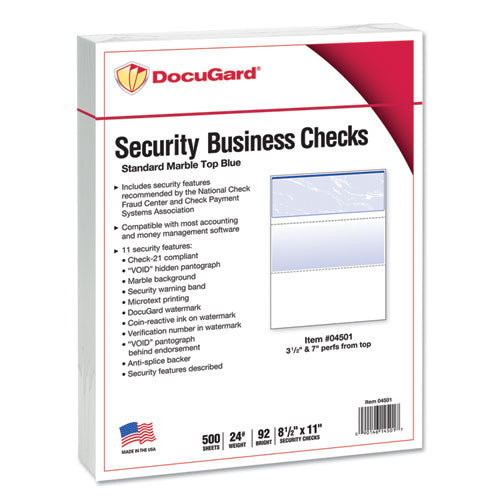 Image of DocuGard Security Business Checks, 11 Features, 8.5 X 11, Blue Marble Top, 500/ream