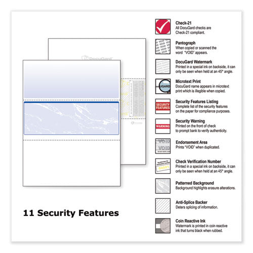 Image of DocuGard Standard Security Check, 11 Features, 8.5 X 11, Blue Marble Middle, 500/ream