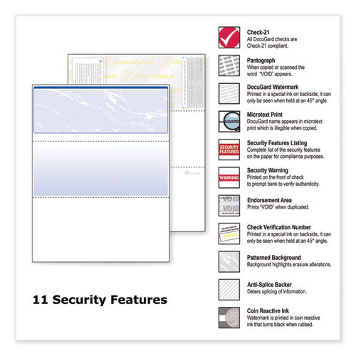 Image of DocuGard Security Business Checks, 11 Features, 8.5 X 11, Blue Marble Top, 500/ream