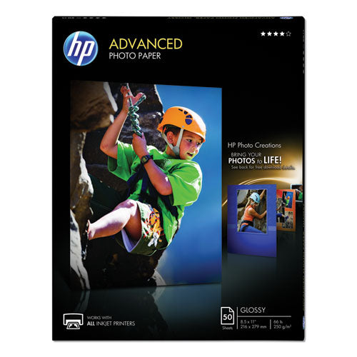 Image of HP Advanced Photo Paper, 10.5 Mil, 8.5 X 11, Glossy White, 50/pack