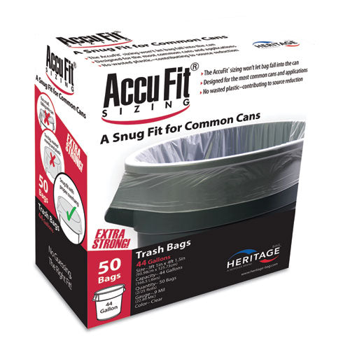 Image of AccuFit® Linear Low Density Can Liners With Accufit Sizing, 44 Gal, 0.9 Mil, 37" X 50", Clear, 50/box