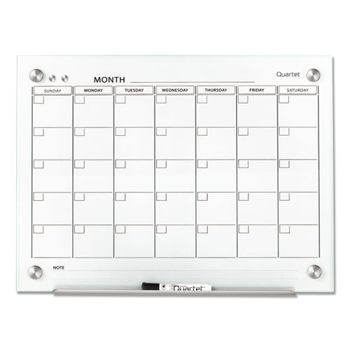 Image of Quartet® Infinity Magnetic Glass Calendar Board, Monthly Planning/Scheduling, 24" x 18", White Surface