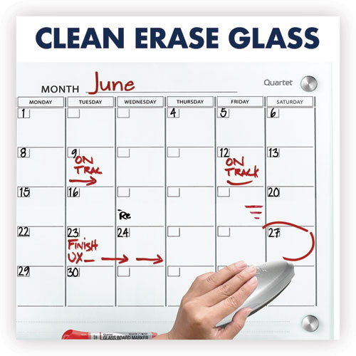 Image of Quartet® Infinity Magnetic Glass Calendar Board, Monthly Planning/Scheduling, 24" x 18", White Surface