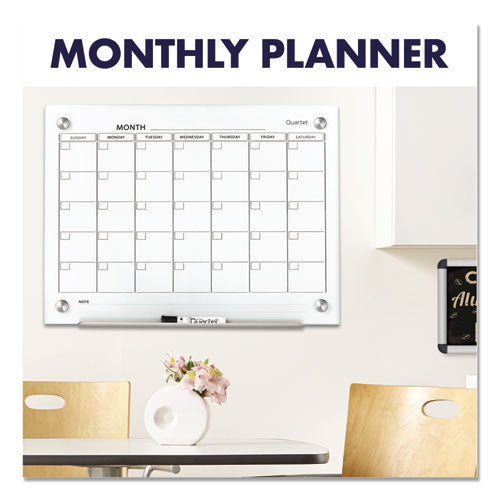 Image of Quartet® Infinity Magnetic Glass Calendar Board, Monthly Planning/Scheduling, 24" x 18", White Surface