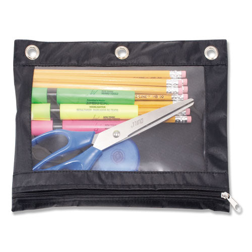 Image of Advantus Binder Pencil Pouch, 3-Hole Punched, 10" x 7.38", Black/Clear