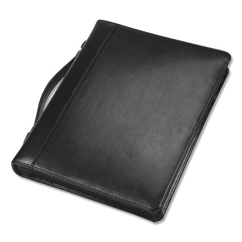 Image of Samsill® Leather Multi-Ring Zippered Portfolio, Two-Part, 1" Cap, 11 X 13 1/2, Black