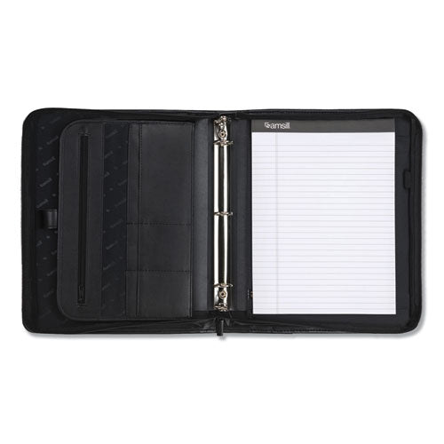 Image of Samsill® Professional Zippered Pad Holder/ring Binder, Pockets, Writing Pad, Vinyl Black