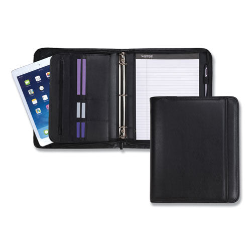 Image of Samsill® Professional Zippered Pad Holder/ring Binder, Pockets, Writing Pad, Vinyl Black