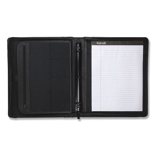 Image of Samsill® Leather Multi-Ring Zippered Portfolio, Two-Part, 1" Cap, 11 X 13 1/2, Black
