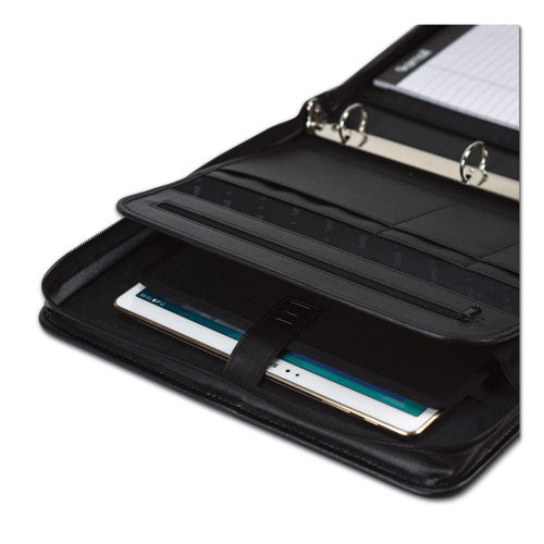 Image of Samsill® Professional Zippered Pad Holder/ring Binder, Pockets, Writing Pad, Vinyl Black