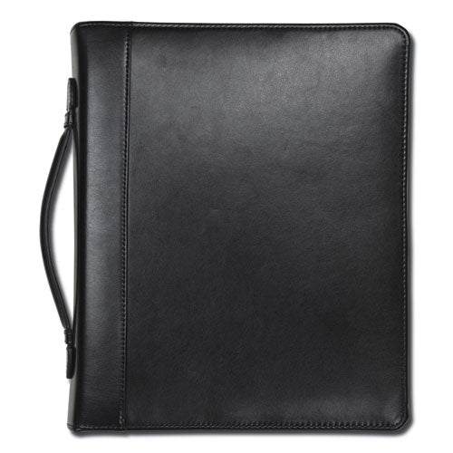 Image of Samsill® Leather Multi-Ring Zippered Portfolio, Two-Part, 1" Cap, 11 X 13 1/2, Black