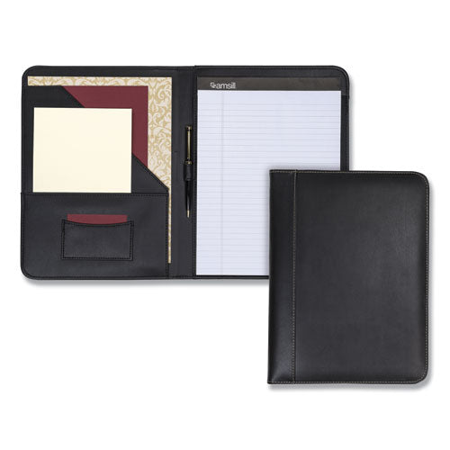 Image of Samsill® Contrast Stitch Leather Padfolio, 8 1/2 X 11, Leather, Black